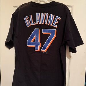 Vintage Tom Glavine New York Mets 2007 Lee Sport Black T-Shirt Size Large